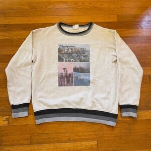 VTG 90s Seattle Space Needle Sweatshirt L Crewneck Gray Ringer reverse gusset